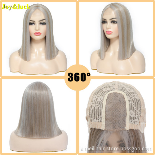 Highlight Brown Wholesale Wig Front Lace For Women Ladies Piano Wig Short Bob Natural Straight Lace Front Synthetic Hair Wigs